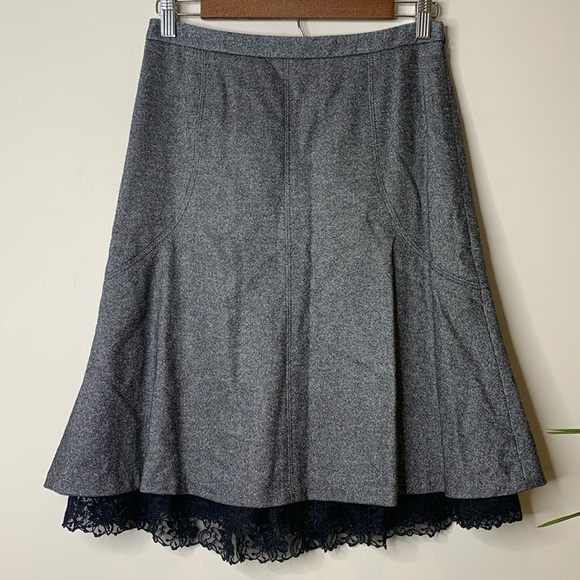 Ann Taylor Petites | Black Tweed Wool Blend Lace Hem Lined Flare Skirt 2P - Picture 1 of 9